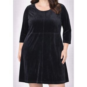 Talbots Black Velvet Dress 2X Stretch Short Sleeve Midi Women’s NWT